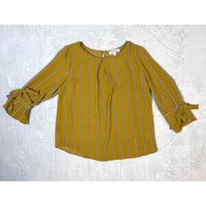 Monteau Los Angeles JUNIORS Mustard Yellow Stripe Flare Sleeves Top Size Medium